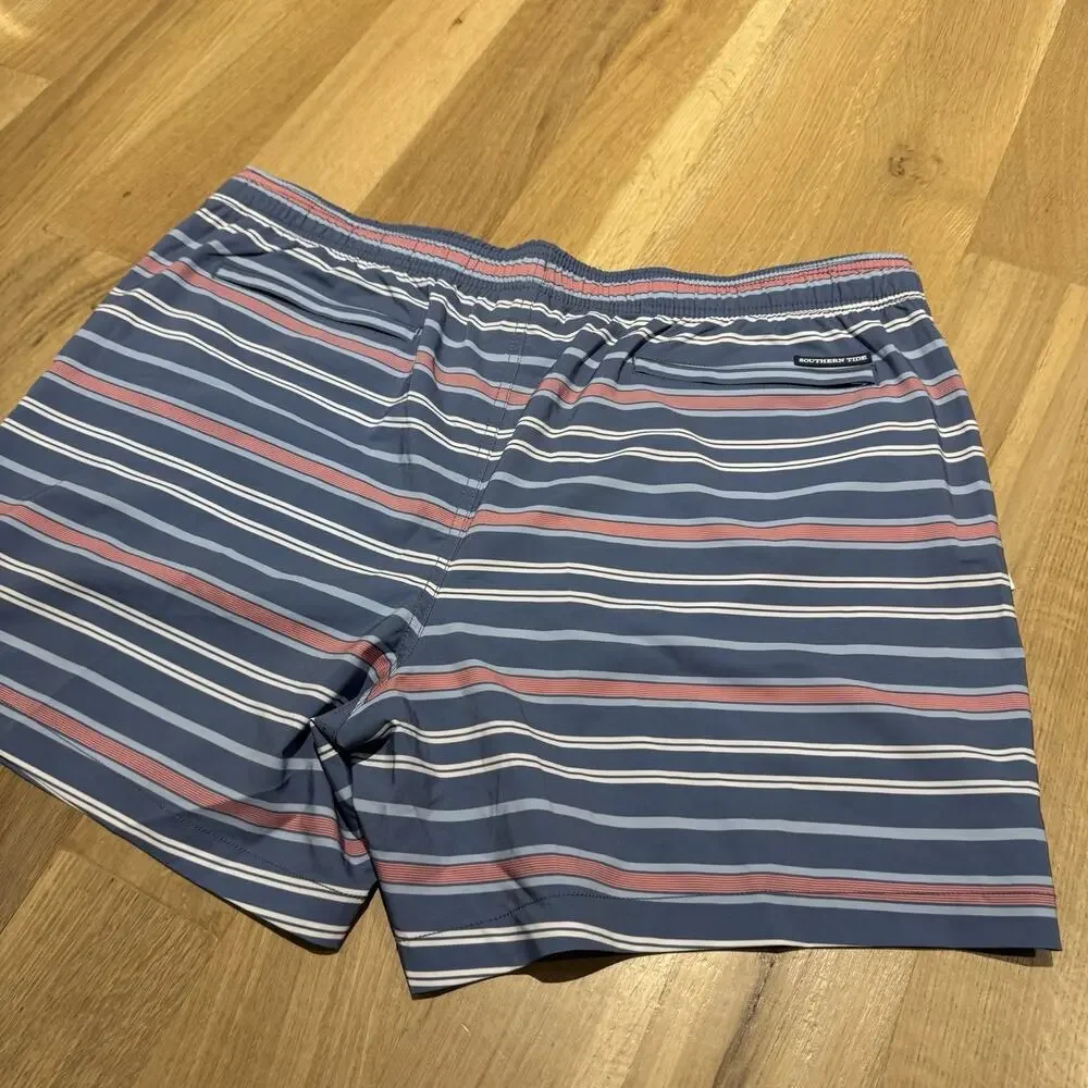 Southern Tide Swim Trunks Men’s XXL Breton Stripe Blue Board Shorts NWT